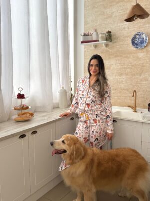 Pijama Amor que Late | Tecido Suede | Camisa Manga Longa e Calça