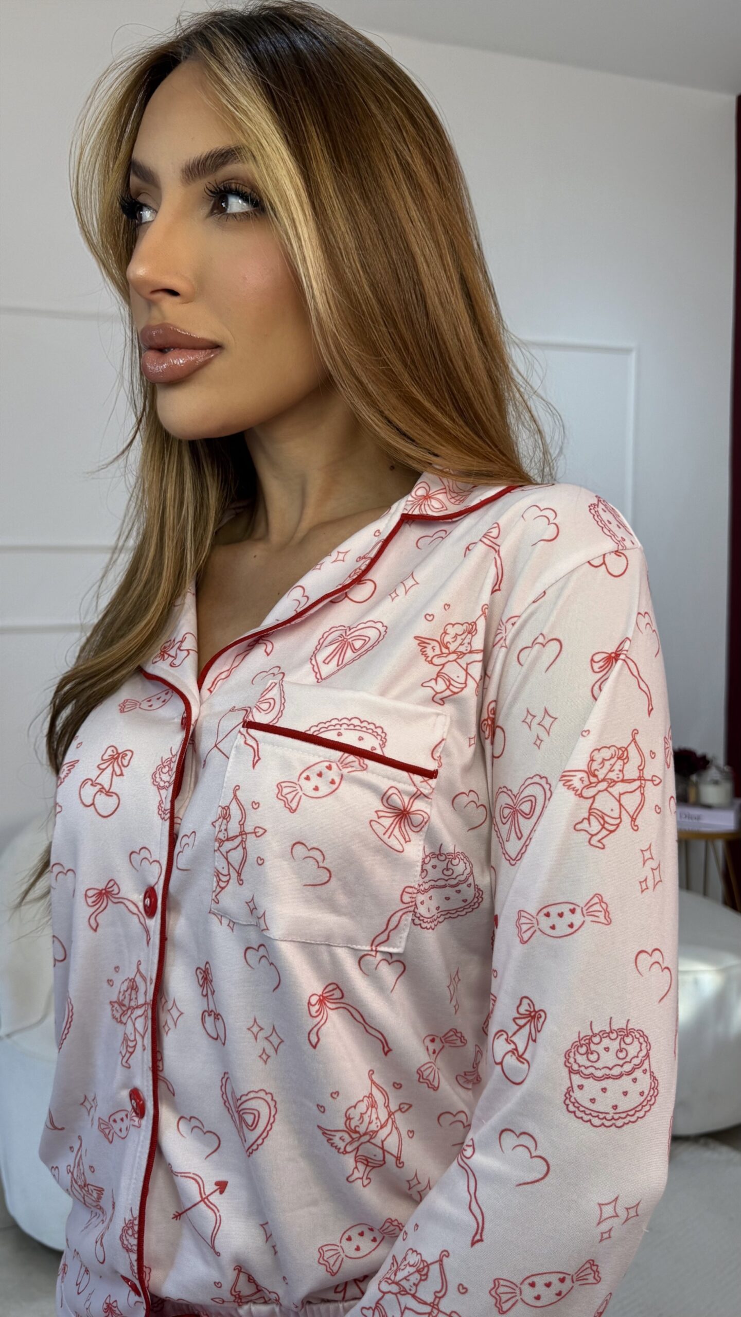 Pijama Cupido | Tecido Suede com toque de pêssego | Camisa manga longa e Calça - Imagem 5
