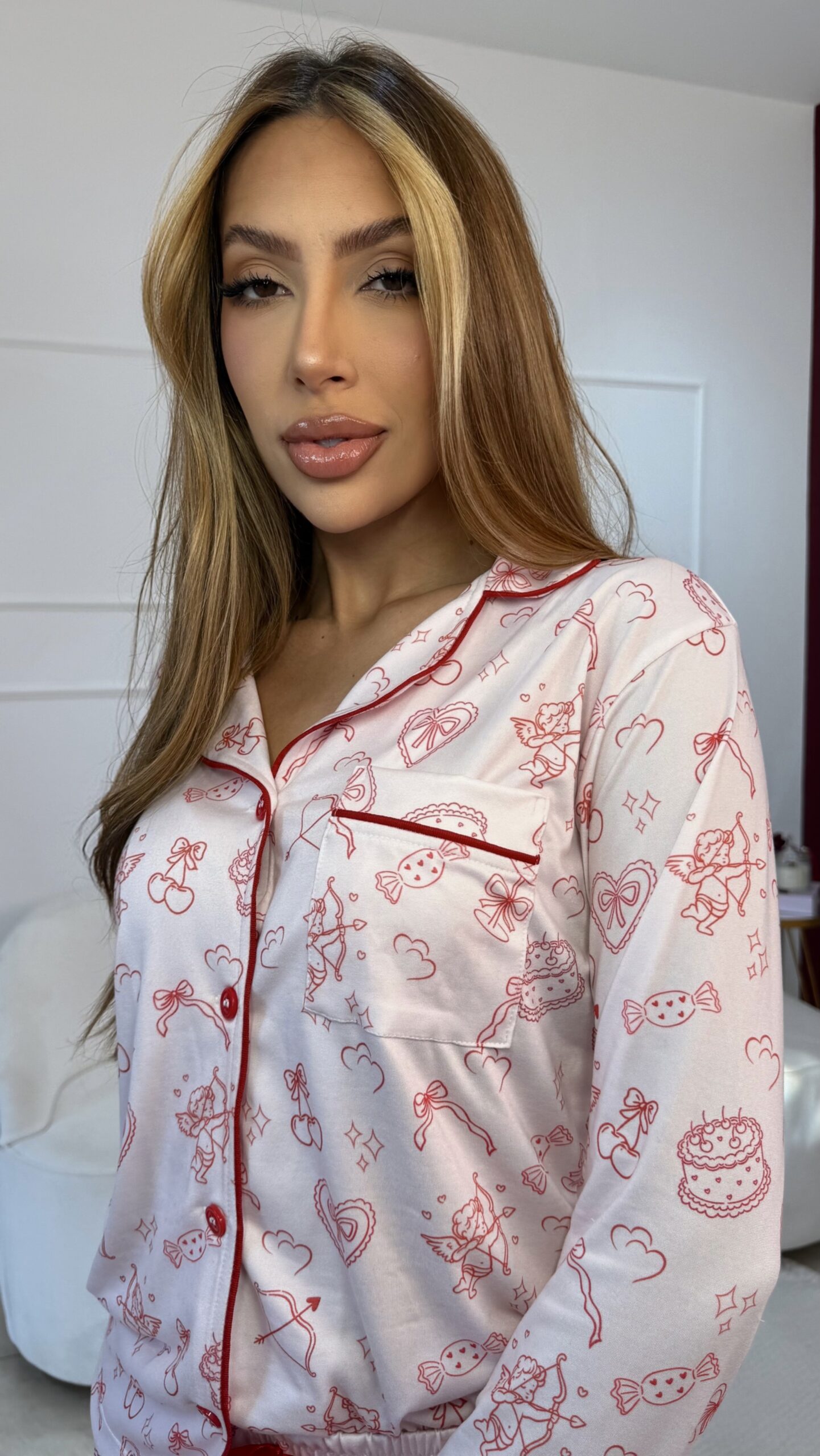 Pijama Cupido | Tecido Suede com toque de pêssego | Camisa manga longa e Calça - Imagem 4
